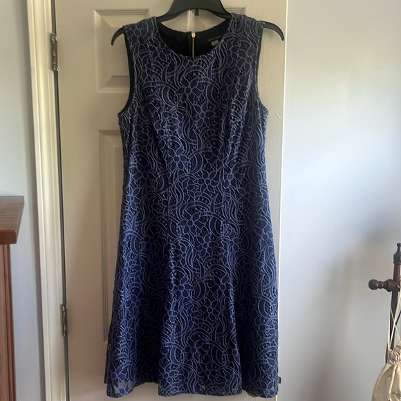 Navy lace/lined sleeveless, back zip midi dress, A-line - Picture 1 of 2